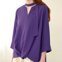 [MAXZA] 솔리드 타이 포인트 꼬임 블라우스