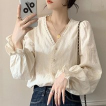 여성 오피스룩 소매 프릴 루즈핏 클래식 블라우스