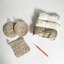 오하우 천연수세미 만들기 삼베실 뜨개실 70g 코바늘2.5mm, 3_삼베실오리지널1+백마1