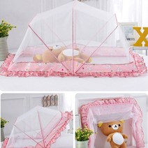 접이식 모기장 촘촘한 아기 침대 텐트 1인 캐노피 망충망, 핑크 3인
