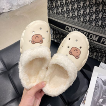 여성 겨울용 방한 곰돌이 굽있는 키높이 털달린 슬리퍼 실내화 사무실 병원 거실