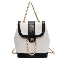 한국 스타일 미니 체인 백팩 오일 왁스 가죽 숄더 백 여성용 여행 배낭 블랙 색상 가을 겨울