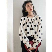 퍼프 소매 블라우스 물방울 무늬 초봄 쁘띠 프렌치 시크 쉬폰 셔츠
