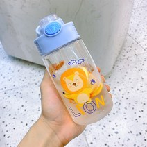 말 귀염둥이 빨대컵 귀여운 플라스틱 물컵 롤케이지 유치원 베이비컵, 푸른 색, 450ML