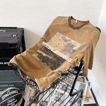 라운드넥반팔티 2023 여름 8색 워싱 구제 개성 플라워 프린팅 와이드 루즈핏 T302 P35 4994784836