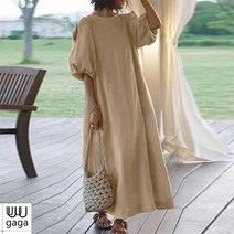 빅사이즈 롱 우아한 오픈숄더 반소매 코튼 원피스 유유가가