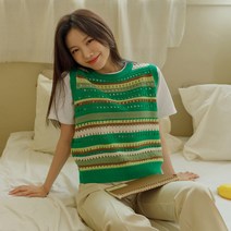 펀칭컬러 스트라이프 니트조끼