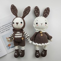 DIY 코바늘 인형 만들기 토끼 커플 인형뜨기 셀프핸드메이드 애착인형 뜨개질 키트, 브라운 1쌍, 1개