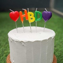 무지개 HBD 하트 레터링 초 생일 케이크 파티초