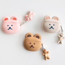 DONATDONAT 베어 에어팟 실리콘 케이스 에어팟케이스 블루투스이어폰 아이폰, 밀크티