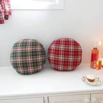 크리스마스 체크 원형 쿠션 소파쿠션 침대쿠션 등쿠션 크리스마스쿠션 크리스마스소품, 커버+솜, 4레트로체크-레드체크