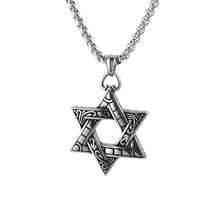 유대교 용품 악세사리 Jewish 물품 FINE4U 펑크 다윗의 별 목걸이 남성용 스테인레스 스틸 헥사그램 펜던트 24 인치 체인 유대인 이스라엘 쥬얼리