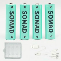 소매드 USB C타입 충전식 리튬이온 AA 배터리 4개입 케이블 케이스 포함, 1세트, 4개