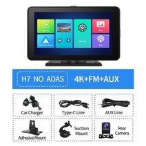 카플레이모니터 7 인치 4K 자동차 DVR 카플레이 무선 유선 안드로이드 오토 ADAS 대시보드 와이파이 블루투스 AUX 대시캠 GPS 후방 카메라 동영상 레코더 Android, NO ADAS GPS+NO