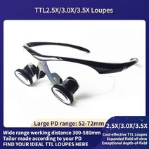 고급 루페 조명 헤드 루뻬 루빼 확대경 휴대용 돋보기, Black frame, 2.5X, Near PD 62mm