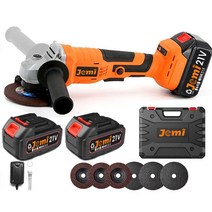 Jemi 21V 코드리스 각도 전동 그라인더 브러시리스 모터 125mm 휠 직경 및 8000RPM 속도 전동 그라인더, 2x 배터리, 종이 상자