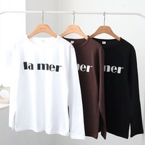 여성 라머 라운드 면티 흰색 이너 얇은 레터링 긴팔 티 티셔츠