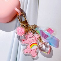 에어팟 버즈2 z플립3 곰돌이 케어베어 키링 제트플립 고리 자동차 키홀더 홀로그램 스트랩, 퍼플, 더블오링