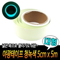 야광테이프 청녹색 대형 5cm x 5m 빛반사테이프 안전테이프 밤에물건찾기 축광시트 발광테이프