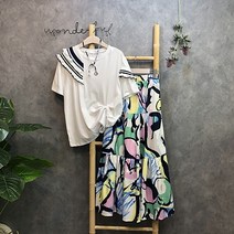 라임브릿지 모코 캉캉 사선 프릴 라운드 반팔 티셔츠