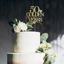 데코용품 케잌데코 결혼 기념일 파티 장식 골드 50 주년 케이크 토퍼 황금 년 약혼, [01] 17.5cm, [05] black