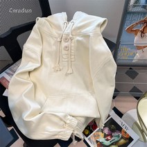 Cwadun 후드 코트 여자 오버사이즈 드롭 숄더 캐주얼 맨투맨