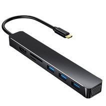 7 In 1 USB 허브 USB3.0 분배기 어댑터 포트 복제기 C-VGA HD-MI SD/TF 카드 리더기 PC호완7-in-1 확장 도크, [01] Black