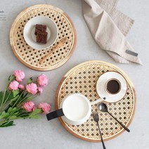 DJ 249 라탄 케인 트레이 원형 1P 플레이팅 쟁반.리빙톡톡, 중