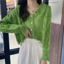겨울롱가디건 밍크 검정 라운드 퍼프 가디건 여성 Hollow Out 3 색 Chic Cropped Soft Spring 울장 루스 캐주얼 미니멀리스트 니트웨어 Allmatch