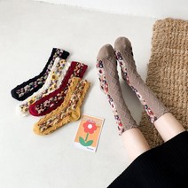 빅걸스토리 여성 플라워 패턴 꽃무늬 물감 패션양말 장목양말