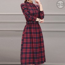 차쿠 모로코 체크 원피스 진주코사지 여성 가을 하객 정장 오피스룩 슬림핏