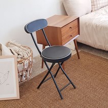 깜꼬 접이식 의자 식탁 간이의자 보조스툴 등받이 쿠션의자 가죽 원형 테라스 실내 야외, 접의식의자 블랙, 1개