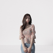여성스런 밴딩 셔링 스퀘어넥 벌룬 데이트 쉬폰 샤랄라 러블리 여신 블라우스 핑크색 연두색