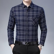 비즈니스 캐주얼 중년 남성 셔츠 22 겨울 터틀넥 셔츠 남 긴팔 체크 기모 양털 안감
