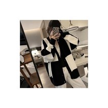 Mayfox 체스 판 체크 무늬 대비 컬러 루즈 캐주얼 스웨터 카디건 코트 가을 겨울 긴 소매 스웨터 탑