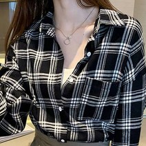 편한룩 코디 20대 블라우스 넥 기본 가벼운 셔츠 아우터 여대생 체크 카라 가을 패션 여성 여자
