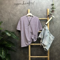 라임브릿지 애플 린넨 단가라 라운드 반팔 티셔츠