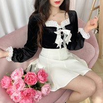 러블리 리본 벨벳 하객 여친 블라우스