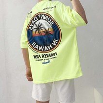 미르미르 남자 오버핏 써니 하와이 프린팅 반팔 티셔츠