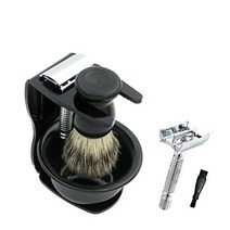 클래식 DE Razor 더블 엣지 안전 면도기 나비 TTO 면도 면도기 블랙 아크릴 스탠드 및 빗살 면도 브러시 미니 비누 그릇 10 블레이드 습식 면도 선물 세트 남성용 클리닝