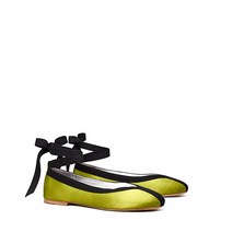 Tory Burch Herringbone Wrap Ballet - Lime/Perfect Black