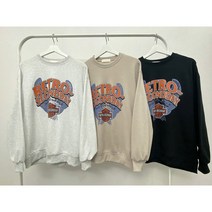 남녀공용 루즈핏 레트로 프린팅 남자 맨투맨 3컬러