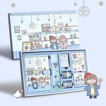 떨샵 가든파티 다이어리 DIY 선물세트 마스킹테이프 데코스티커 메모지 캘린더 풀세트, 블루