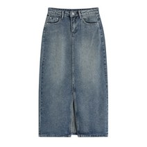 클럽 화이트 데님 스커트 봄 허리 슬리밍 스트레이트 미디 스커트