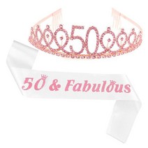 생일 여성 핑크 왕관과 새시 세트 30 50 60 70 번째 블랙 새틴 티아라 스카프 기념일 파티 장식, 03 White 50_01 M