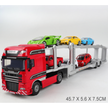 화물차 카 캐리어 트레일러 모델 자동차 장난감 트럭 운송 차 모형, 빨간색 자동차 운송차 + 자동차6개