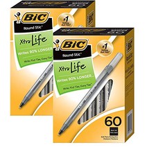 BIC 라운드 스틱 엑스트라 밸브 스무스 라이팅 볼펜 미디엄 포인트(1.0mm) 블랙 - 60카운트 x 2팩 - 총 120펜