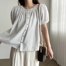 에이치스 아방핏 시원한 지지미원단 봉긋 밴딩퍼프 블라우스