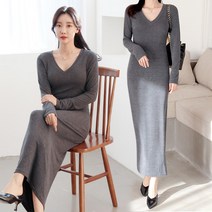 세이스타일 바비 긴팔 V넥 H라인 원피스
