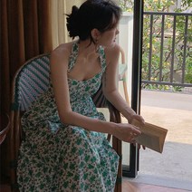 binke여자 슈퍼 요정 휴가 여행 아파트 스커트헤링본 여성 여름 시폰 원피스 플라워 브이넥 플레어 스커트 a라인 데일리 바캉스룩 비치웨어원피스 플라워0512